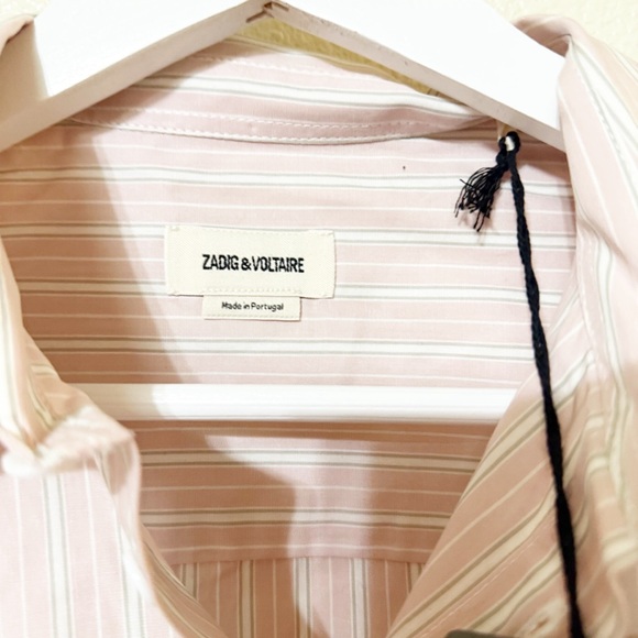Zadig & Voltaire Cool Cat striped button up light pink cotton embroidered shirt - Picture 11 of 12